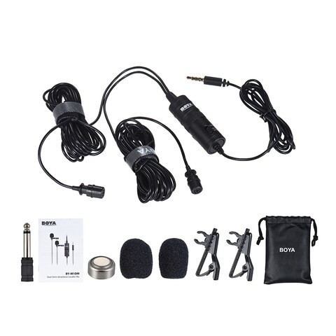 Boya-bm-1dm Omnidirectional Dual Microphone with Clip Condenser Microphone for Canon Nikon Sony DSLR Cameras iPhone Samsung Huawei PC Voice Recorders and More