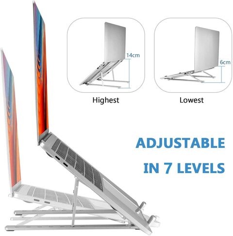 Aluminum Laptop Stand for Desk Compatible with Mac MacBook Pro Air Apple Notebook, Portable Holder Ergonomic Elevator Metal Riser for 10 to 15.6 inch laptop, Silver