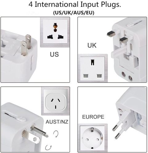 ZGCD Dual USB Charging Ports International Connector Adapter, White