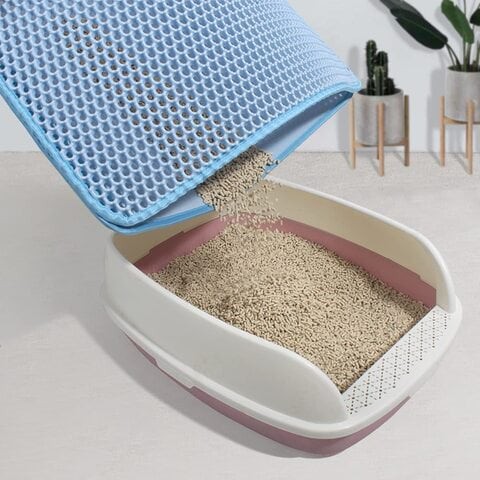 Cat Litter Mat Honeycomb Double Layer Waterproof Urine Proof Tracking Kitty Litter Trapping Mats Washable Easy Clean Scatter Control (29&quot; x 21&quot; Blue)