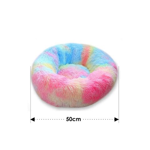 ALISSA-50cm Round Donut Beds Sofa for Small Dogs, Warm Plush Calming Pet Bedding, Pluffy, Comfy&Cute Faux Fur Cuddler, Multi-color.