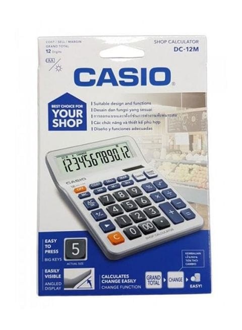 Casio 12-Digit Scientific Calculator, White/Blue/Black