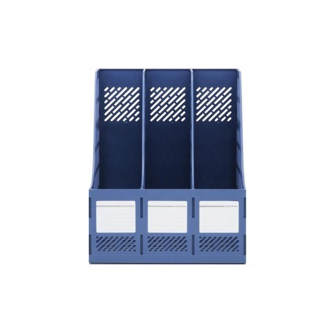 ALISSA- Magazine File Holder, Sturdy Office School Home Desktop Triplicate Magazine Literature Plastic Holders Frames File Dividers, Blue.