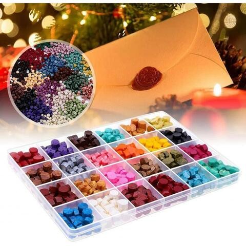 Alyssa 600 Pieces Sealing Wax Beads Set, 2 Pieces Tea Candles Wax Melting Spoon for Sealing Wax Beads (24 Colors)