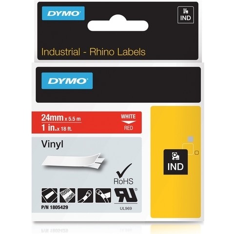 Dymo vinyl tape 24 mm white and red color