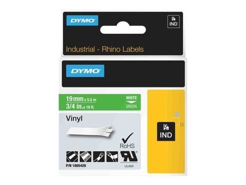 Dymo vinyl tape 19 mm in white and green