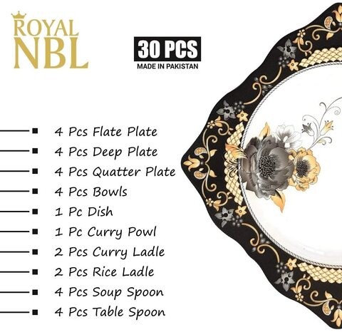 Royal NBL Melamine Dinner Set 30 Pieces - Melamine Plates, NBL-KM1001