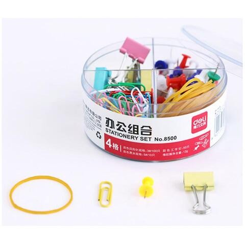 ALISSA-2 Box of Stationery Set Multicolored Binder Clip, Long Tail Clamp, Map Push Pin, Rubber Band for Office and School Supplies
