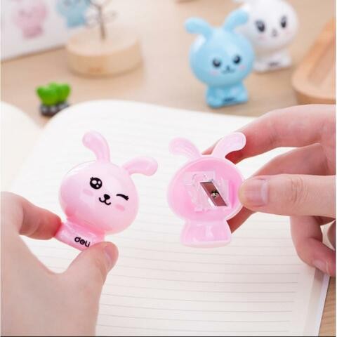 ALISSA Cute Bunny Manual Mini Pencil Sharpener for Kids Assorted Colors Blue/White/Pink - Set of 10Pcs