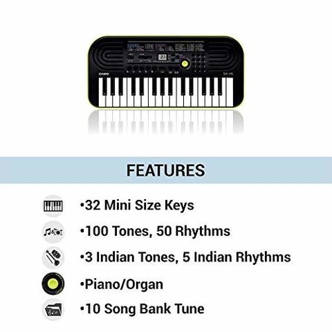 Casio SA-46 Mini 32 Music Keyboard (Black/Green)