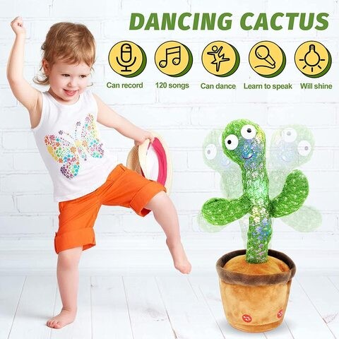 SKY-TOUCH Dancing Cactus Plush Toy USB Charging, Sing 120 Songs, Recording, Repeat What You Say and Glowing, Fun Toy Gifts for Boys and Girls