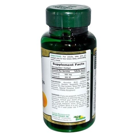 Nature's Generosity Vitamin C & E Rose Hips C 500mg E400IU 50 Softgels