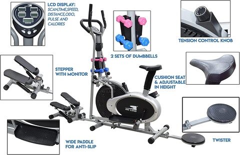 Skyland 5-in-1 Orbitrek Exercise Bike With Stepper, Twister & Dumbbell For Home Use Gym Bike- Em-1133