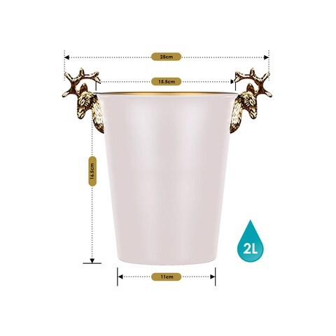 ALISSA-2L-Deer Head Decorative Ice Bucket Home European Champagne Bucket Shelf Stainless Steel Ice Bucket ، أبيض.