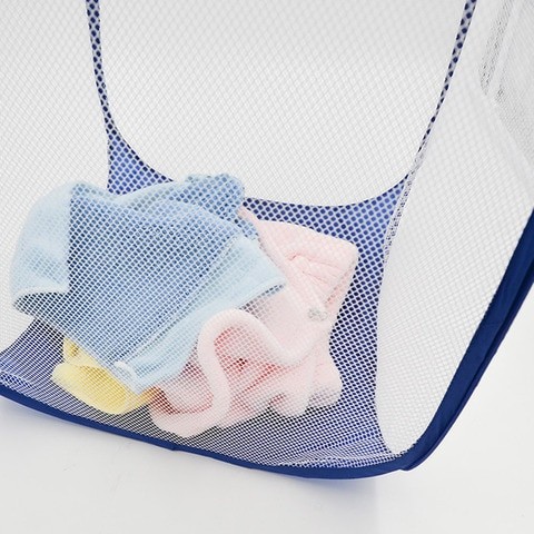 2-Piece Foldable Mesh Clothes Washing Laundry Basket Blue 36*36*58