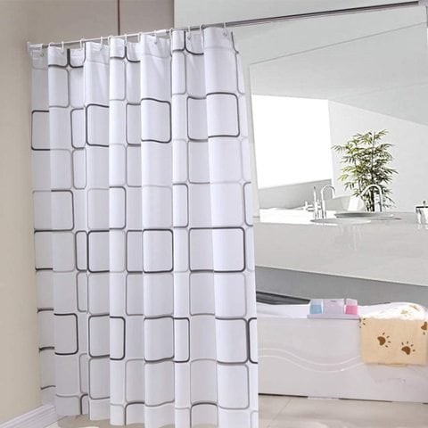 Shower curtain from Lash stain-resistant black and white square design for bathroom 180 x 200 cm