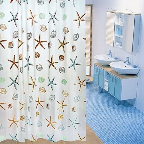 Sea Star Print Polyester Fabric Shower Curtain - 180 x 200 cm