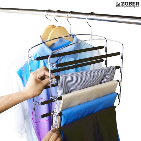 ZOBER 5 Layer Pants Hanger شماعات من الفولاذ المقاوم للصدأ مع أذرع متأرجحة مطلية بالرغوة ، أوشحة معلقة ، بنطلونات ، بنطلونات ، جينز ، إلخ (2)