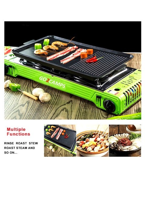 Falcon - Korean Double Butane Camping Stove with BBQ Stove / Humburger Tray & 4 Pieces of Butane Gas - Multi Color