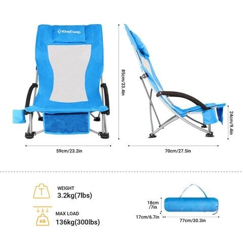 King camp-Portable Low Sling Beach Camping Concert Folding Chair High Mesh Back