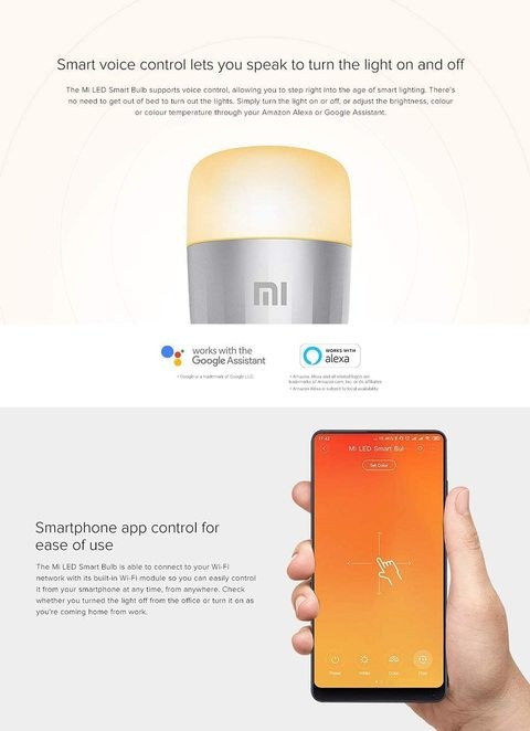 Xiaomi MJDP02YL Mi LED Smart Bulb E27 with Alexa and Google Assistant, Aluminum Alloy / Plastic, White