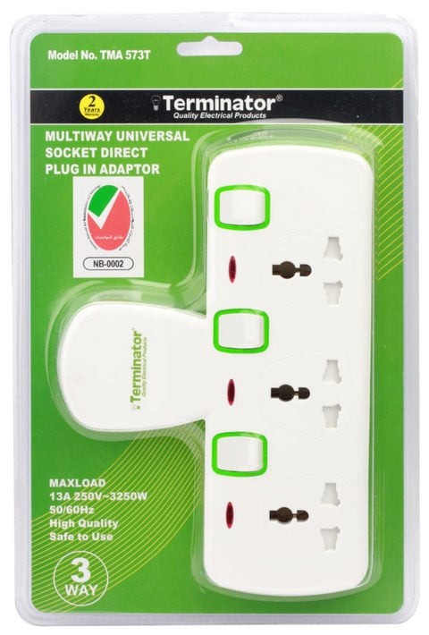 Terminator 3 Socket Universal Power Extension Socket with Single Switches and Indicators, 13A, EZMA Certified