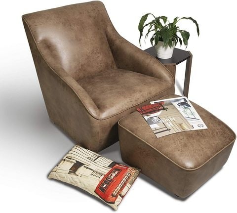 Home Canvas Roxy Armchair With Cushion Ottoman Style - Size: 81.03 x 86.11 x 77.98 cm - Brown