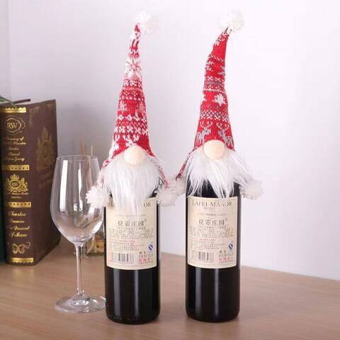 Christmas Wine Bottle Cover Home Dinner Party Table Decoration Ornaments (RED, 22.5 x 18.1 x 3.5 cm