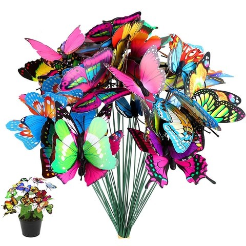 LINGWEI 30-Pieces Garden Butterflies Stakes Waterproof Artificial Butterfly Stakes Plant Stakes Stems Decorations Butterfly Garden Ornament Floral Picks Garden Stakes