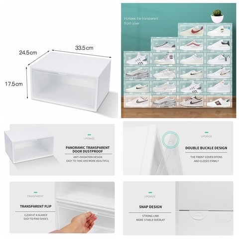 Stackable Plastic Shoe Boxes, Need to Assemble, 34*25*18cm, 6 Pieces, White