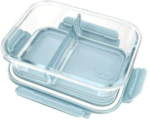 Aiwanto Glass Storage Box 2 Compartment Glass Lunch Box Tiffin Box Kitchen Storage Box Vegetable Refrigerator Storage Box Mi Leak-proof Lunch Container Microwavable 1000ML Capacity