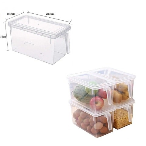 ALISSA Pack of 2Pcs Transparent Fridge Plastic Food Storage Container with Lid & Handle (4.7L Capacity)