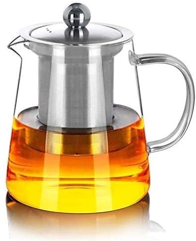 Generic Borosilicate Glass Teapot with Strainer and Stainless Steel Lid, Conical Shape, 550ml Capacity