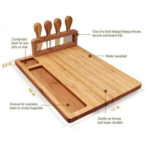 ALISSA Bamboo Cheese Tray Board طقم مع 4 سكاكين