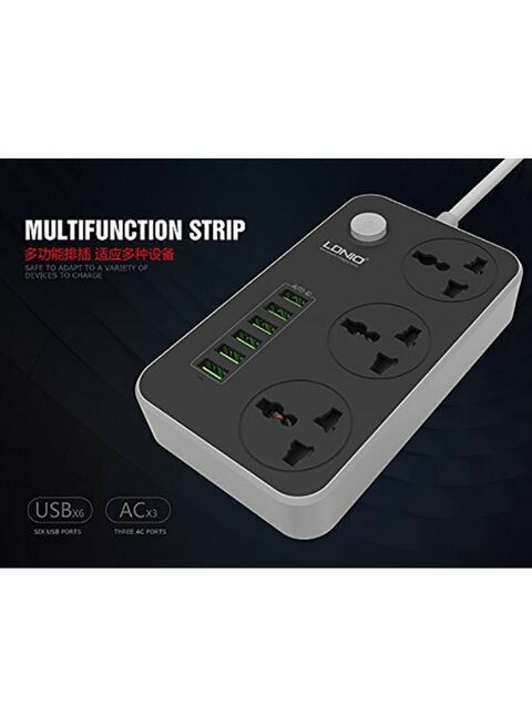 6-port Usb Power Strip With  3 Anti Static Ac Sockets Black 162 x 97 x 38 millimeter