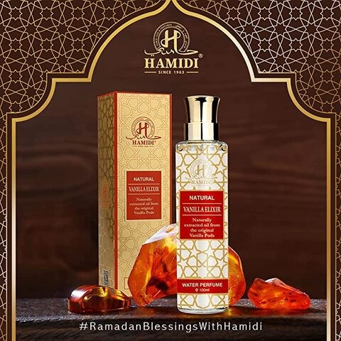 Hamidi Natural Water Perfume 100ml - 4-Pieces Gift Set -For Unisex ( Vanilla Elixir, Jasmine Bud & TubeRose, Amber & Oud- Naturals ) Non Alcoholic