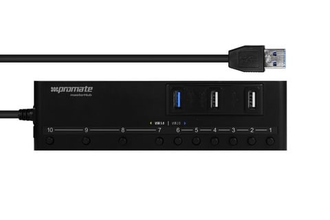 Promate USB Hub, High-Performance Ultra Slim 10 Port USB HUB with 4-Port USB 3.0, 6-Port USB 2.0 with Individual Power Switch and LEDs for Mac, Windows, Linux System PC, MasterHub