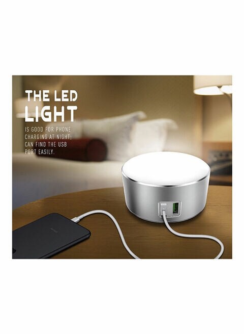 LDNIO LED Lamp 2-USB Charger With Micro, Type-C And Lightning Cable White/Silver