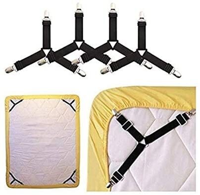 Generic 4pcs Adjustable Bed Corner Holder Fasteners Clips Bed Sheet Fitted Fasteners, Strap Clip Bands - BLACK