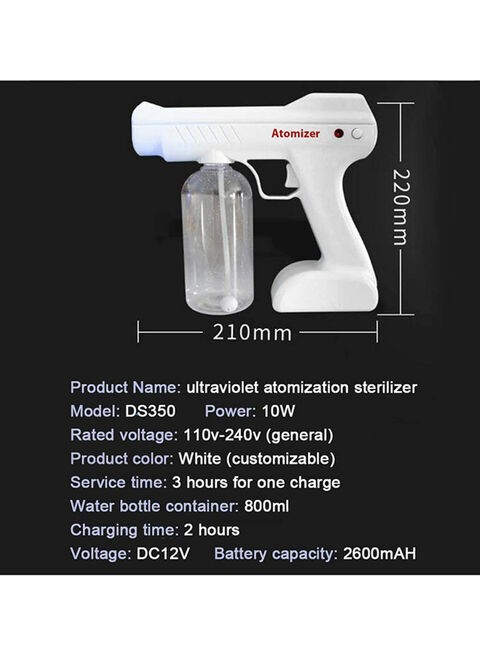 Generic 2020 Cordless Electric Ulv Nano Vapor Spray Gun Air Purifier Pf0048 White
