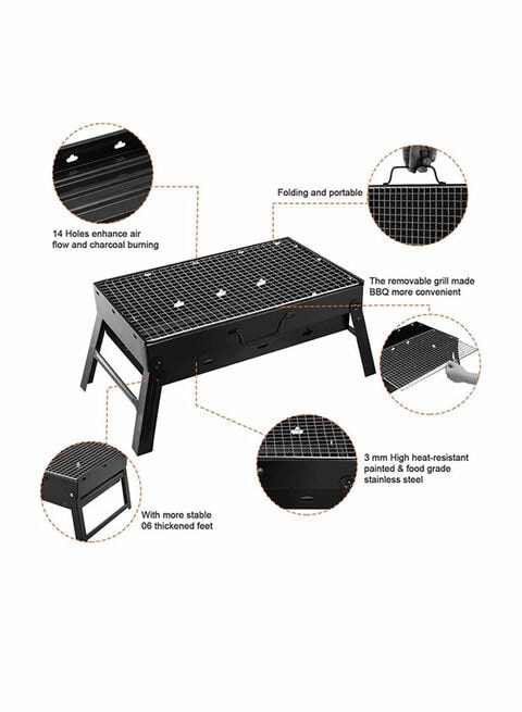 Biki Portable Bbq Charcoal Grill Black 43X29X23Cm