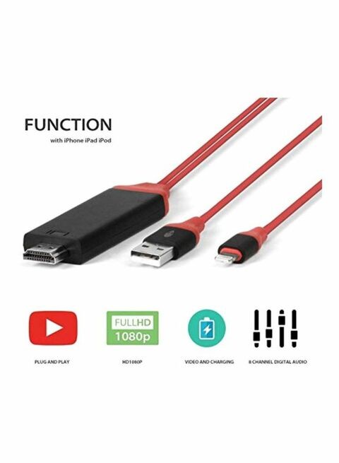 Oem Lightning To HDMI Cable 2meter Red/Black