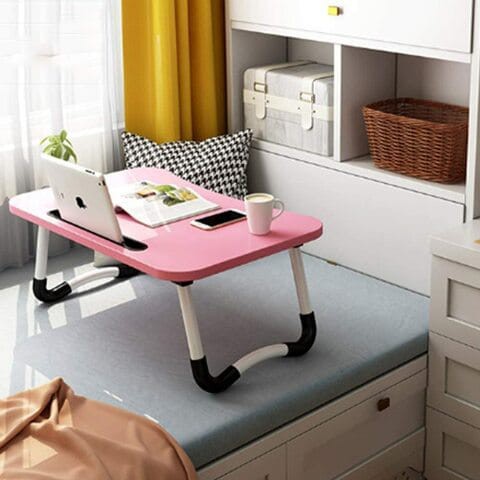 Ohlt-J Lazy Portable Folding Mini Study Desk Laptop Table, Pink