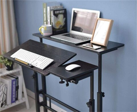 Czt Height Adjustable Laptop Table Desk, Mobile Standing Desk, Rolling Laptop Table Stand Up Computer Desk With Dual Surface For Home Office (Black Willow 101-2)