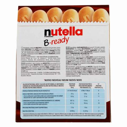 Ferrero Nutella B-Ready Hazelnut Spread 22g x Pack of 6 Sachets