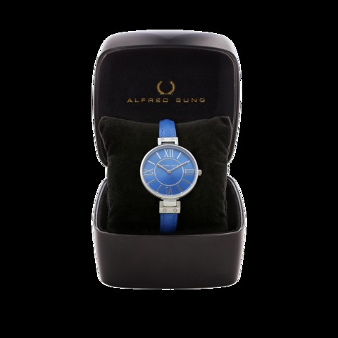 Alfred Sung - Women&#39;s Silhouette Analog Watch AS2002SL-2B2 | Blue colour | Genuine Leather | Water Resistant