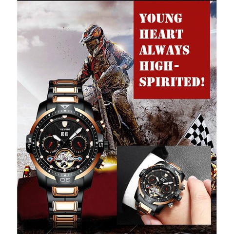 TEVISE-TEVISE T816A Automatic Mechanical Movement Men Watch Self-Winding Manual Winding Wind-Up Skeleton Wrist Watch 3ATM Waterproof Luminous Luxury Business Week Month Calendar Tourbillon Wristwatch for