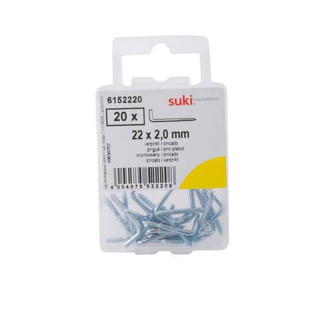 Suki Zinc-Plated Hooks (22 X 2 Mm, Pack Of 20)