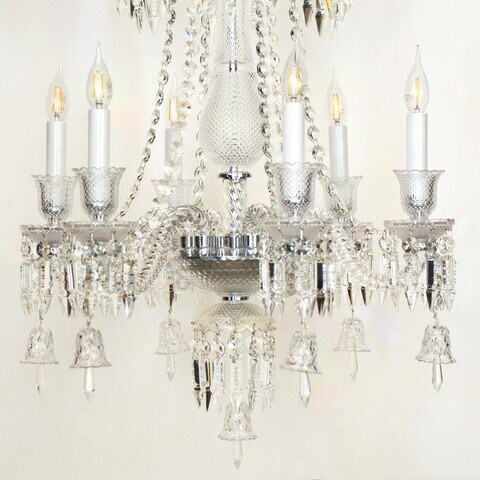 Crystal Chandelier Glass- 6 Arms - Silver