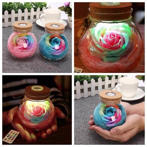 Generic - Led RGB Dimmer Lamp Night Light Flower Bottle Creative Romantic Rose Bulb Assorted Colors